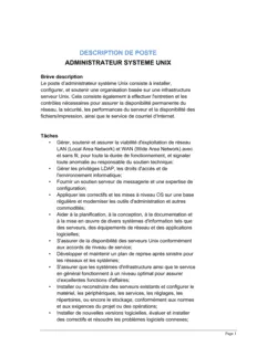 Administrateur système Unix Description de poste