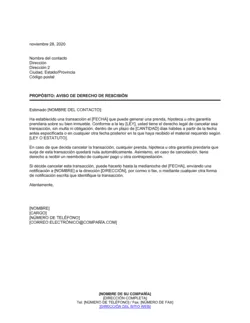 Notificación del derecho a rescindir