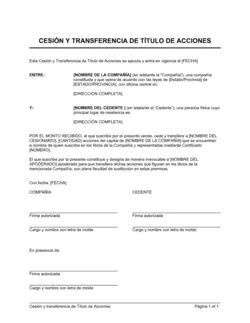 Cesión y transferencia de título de acciones