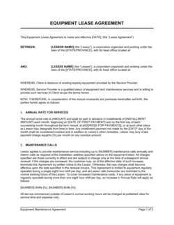 Equipment Lease Agreement Short