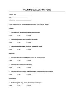 Training Evaluation Form