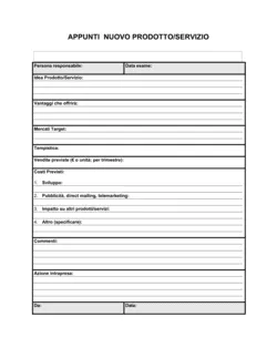 Worksheet Nuovo  prodotto o servizio