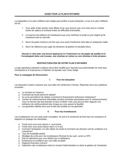 Guide Plan d'affaires