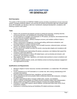 HR Generalist Job Description