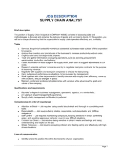 Supply Chain Analyst Job Description