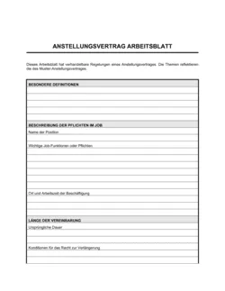 Anstellungsvertrag Arbeitsblatt