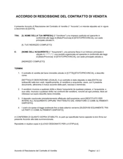 Accordo di rescissione del contratto di vendita