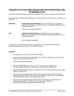 Eidesstattliche Erklärung der Nichtexistenz von Pfandrechten