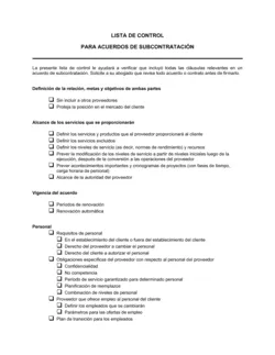 Lista de ítems a tener en cuenta para celebrar acuerdos con proveedores