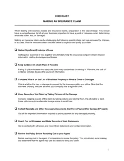 Checklist Making An Insurance Claim