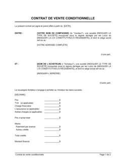 Contrat de vente conditionnelle