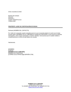 Aviso de certificación de deuda