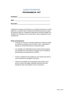 Guide d'entrevue Programmeur .Net