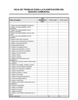 Planilla - Planificación del seguro comercial