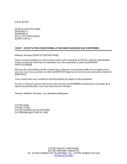 Acceptation conditionnelle des marchandises non conformes