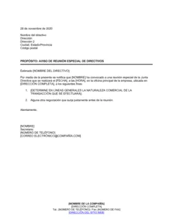 Notificación de asamblea especial de directorio