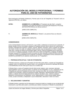 Autorización del modelo profesional y permiso para utilizar fotografías