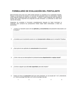 Formulario de preguntas para evaluar al postulante