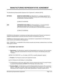 Manufacturing Representative Agreement