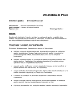 Fiche de description de poste Exemple du directeur financier