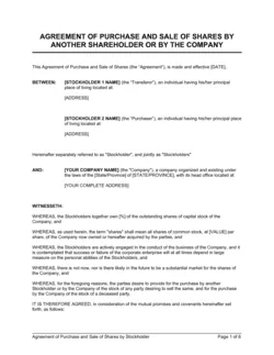 Agreement of Purchase and Sale of Shares by Shareholder