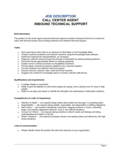 Call Center Agent_Inbound_Technical Support Job Description