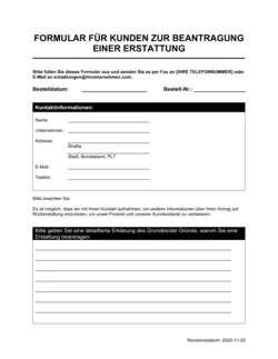 Formular zur Beantragung einer Erstattung