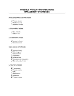 Possible Production & Operations Management Strategies