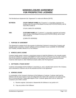 Non-Disclosure Agreement Prospective Licensee