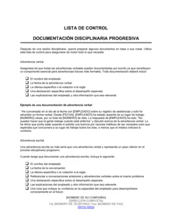 Lista de ítems a tener en cuenta documentación de disciplina progresiva