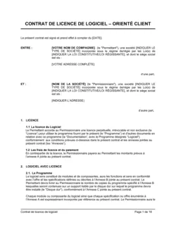 Contrat de licence de logiciel (orienté client)