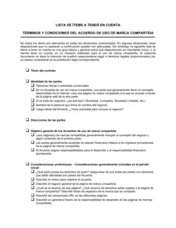 Lista de ítems a tener en cuenta acuerdo de marca compartida