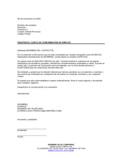 Carta confirmando empleo