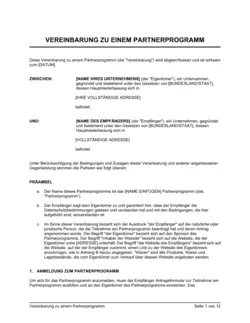 Vereinbarung zu einem Partnerprogramm