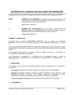 Acuerdo de licencia no exclusiva de invención