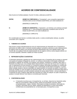 Acordo de Confidencialidade para Consultores, Contratados