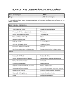 Lista de Conferência Orientação a Novo Funcionário