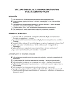 Evaluación de las actividades de asistencia en la cadena de valor