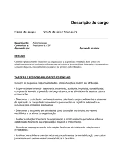 Descrição de Trabalho Exemplo para CFO