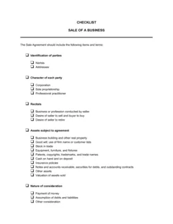 Checklist Sale of a Business