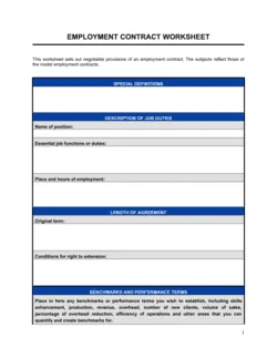 Employment Contract Worksheet