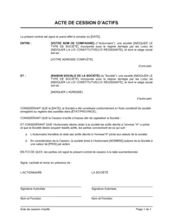 Acte de cession d'actifs