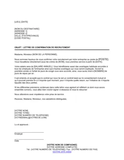 Lettre de confirmation de recrutement