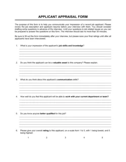 Applicant Appraisal Form Questions