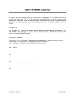 Certificato di modifica