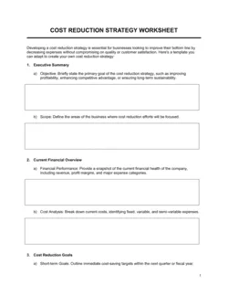 Worksheet Cost Reduction Strategy