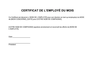 Certificat de l'employé du mois