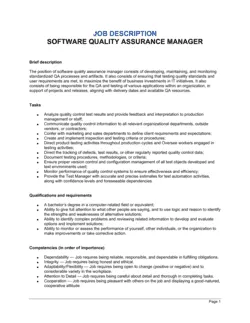 Software Quality Assurance Manager Job Description