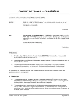 Contrat de travail Cas général