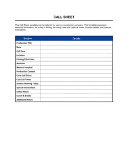 Call Sheet Template